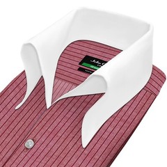 High Open Button Down Collar Buttonless Maroon Wide Stripes Men’s Cotton Shirt