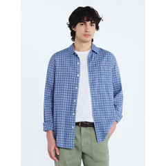 FREE ASSEMBLY MEN’S LINEN BLEND SHIRT WITH LONG SLEEVES – SIZE SMALL DARK BLUE