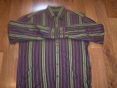 Robert Talbott Carmel L/S Button Front Purple Green Stripe Shirt Mens Sz Medium