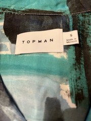 Topman Mens Small Green Colorful Abstract Print Short Sleeve Button Up Shirt