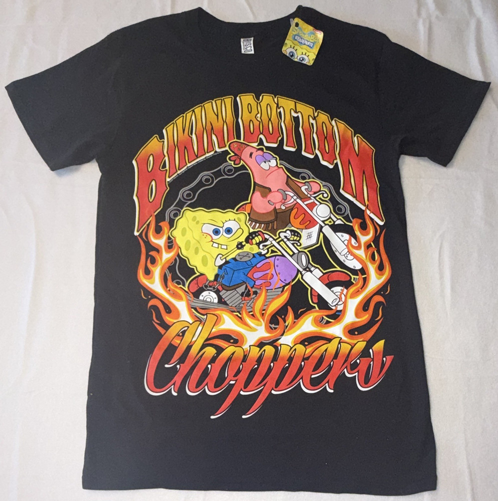 Brisco Brands SpongeBob Patrick Bikini Bottom Choppers Black Tee Men’s S