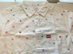 MARVEL Disney Store Superhero All Over Unisex Short Sleeve Button White Shirt XS