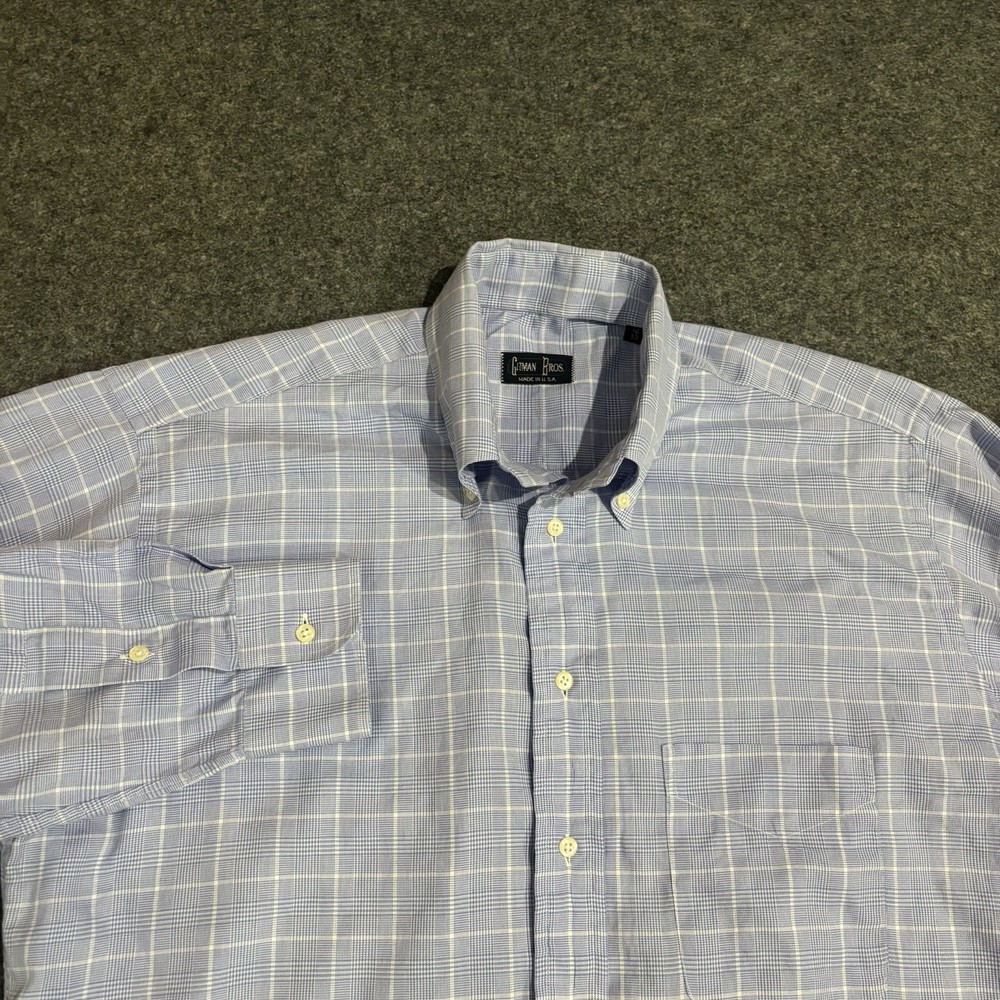 Gitman Bros Shirt Mens Sz 16 Button Down Blue Long Sleeve Cotton Plaid