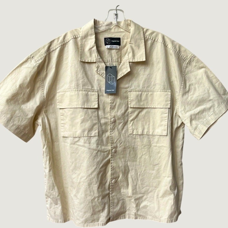 Original Use Short Sleeve Button Down Utility Shirt Mens Large Cream NWT