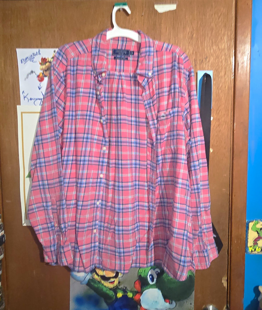 Vineyard Vines Classic Fit Plaid Button-Up Shirt XL Long Sleeve Pink Blue