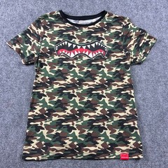 Sprayground T Shirt Mens XL Green Camo Shark Mouth Graphic Short Sleeve Tee