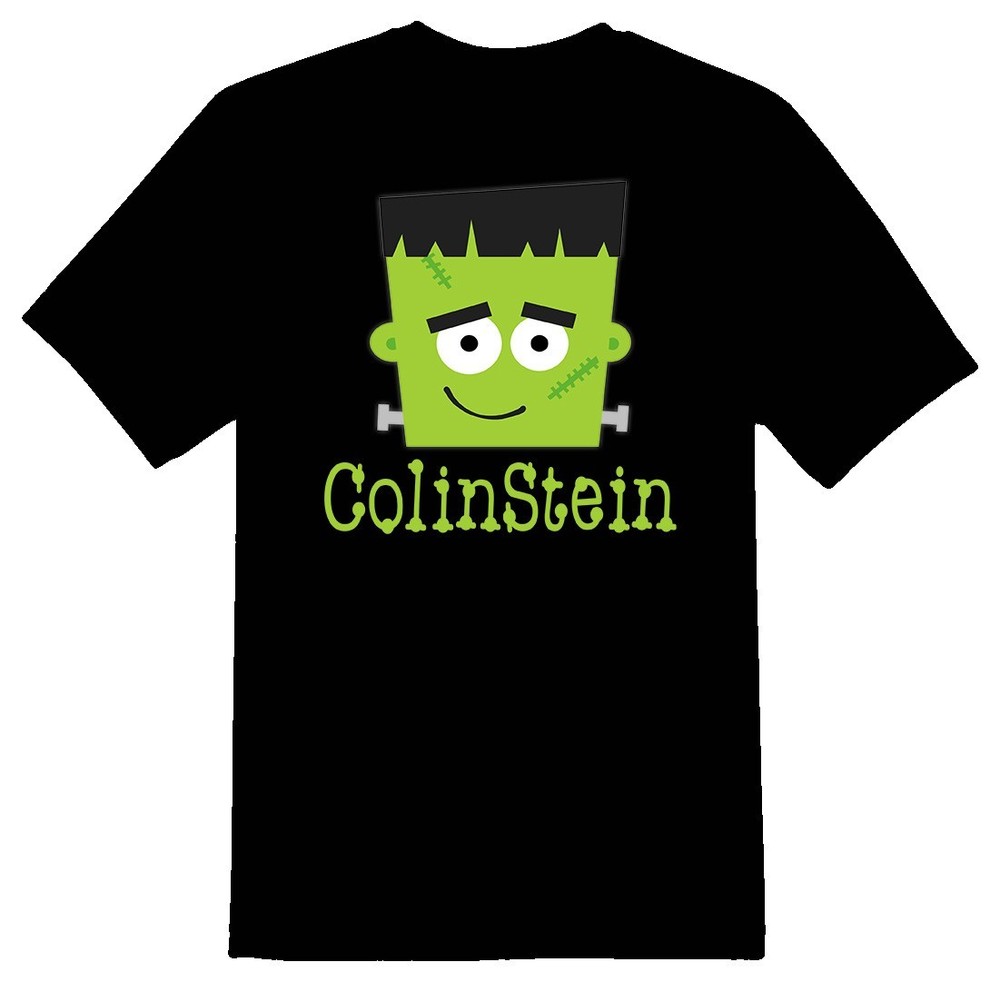 Halloween Frankenstein tee personalized black or white tee. Add your name