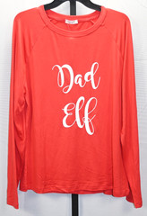Red Dad Elf Long Sleeve Pullover Soft Top Size M 95% Rayon 5% Spandex NWT