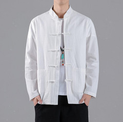 Men Chinese Traditional Tang Shirt Tai Chi Kung Fu Frog Button Tops Cotton linen
