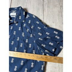 Cactus Man Pineapple Print Button Down Shirt Men XL Navy Blue Tropical Summer
