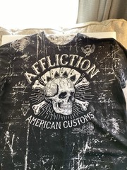 Affliction American Custom Aces Skull Bones White Washed XXL Size Tag Is Missing