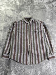 Vtg Eddie Bauer McKinley Cloth Flannel Shirt Sz L Button Up Striped Made in USA