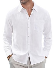 Men’s Long Sleeve Cotton Linen Button Down Shirts Casual Beach Wedding Shirt …
