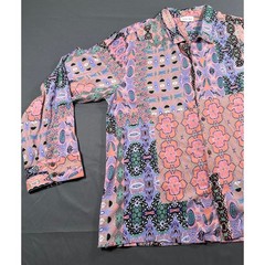 Raga Man Patchwork Print Viscose Button Down Shirt Mens 2X Pink Purple MRW145