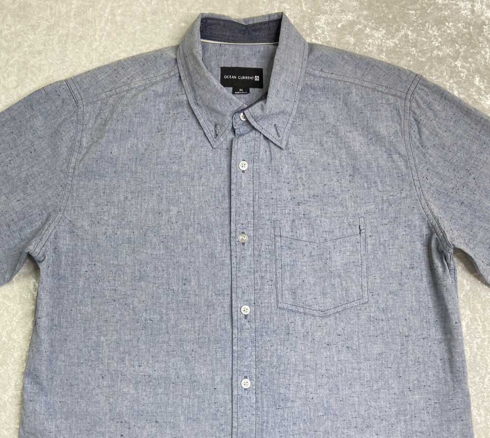 Ocean Current Long Sleeved Collared Pocket Button Down Blue Dress Shirt Mens Med