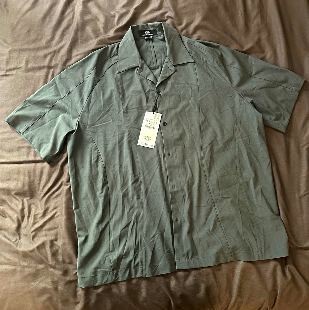 ZARA Man Berlin Edition Men’s Gray Solid Short Sleeve Button-Up Shirt Size M
