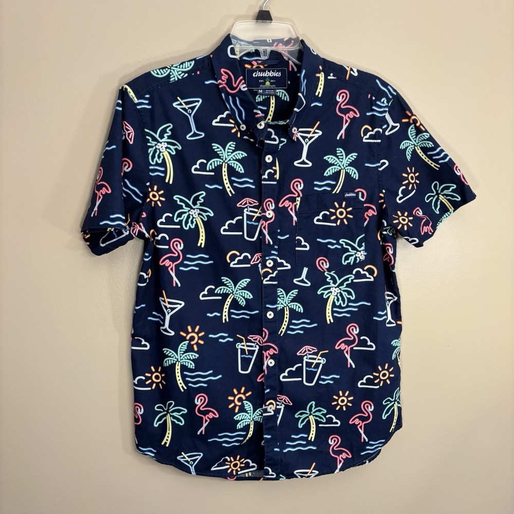 Chubbies Button Down Popover The Nutter Weekend Shirt Size Medium Neon Flamingo
