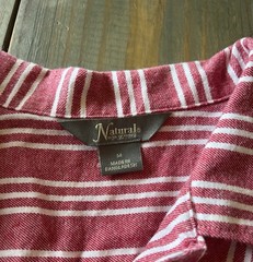 Natural Reflections Striped Button Down Shirt Red White Medium 100% Cotton