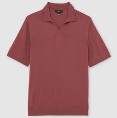 REISS Duchie Merino Wool Open Collar Polo Shirt