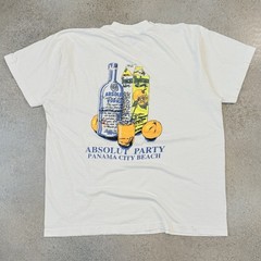 Vintage 90s Absolute Vodka Spring Break Tee Shirt XL White Panama City Beach