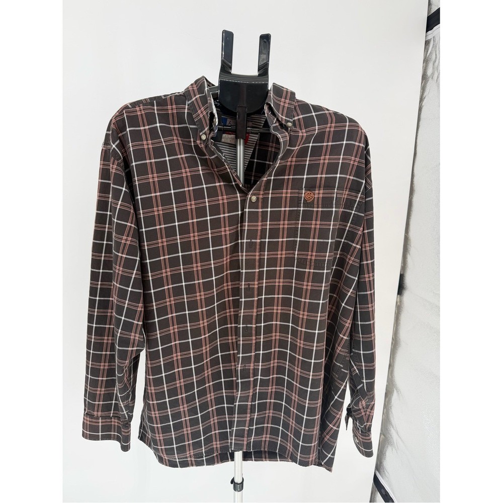 Wrangler George strait Brown and Rust Plaid Button-Down Shirt XL cotton