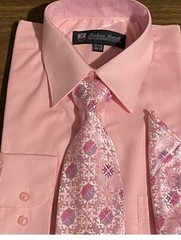 Men’s Milano Moda Dress Shirt w/ Tie and Handkerchief Long Sleeve Style SG21