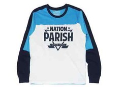 “Parish Nation Blue & White Men’s Script Long: Cutting Edge Streetwear for Men”