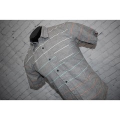 Stoic Shirt Button Up Men Size Medium Gray Striped Short Sleeve Cotton