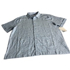 Cafe Luna Men’s Shirt Size XL Linen Blend Button Front Hawaiian Pockets Blue PA3