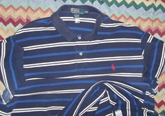 Polo by Ralph Lauren Polo Shirt Men’s XXL Navy Blue White Striped, SS, Red Logo