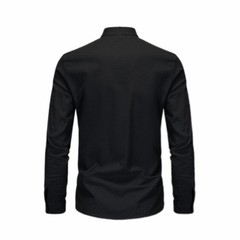 Autumn men’s solid color pullover henley cotton stand collar long sleeve shirt