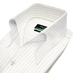 High Open Button Down Collar Brown Stripes White Herringbone Men’s Cotton Shirt