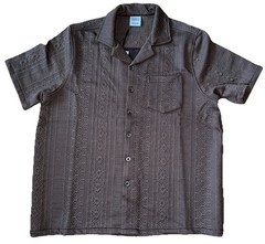 Maison Article Ornate Jacquard Short Sleeve Button Up Shirt Brown Men’s Medium