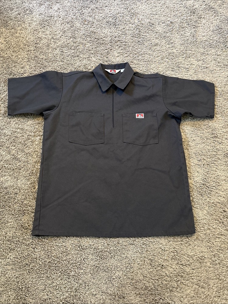 Ben Davis Short Sleeve Solid Half-Zip Work Shirt Size XL Grey