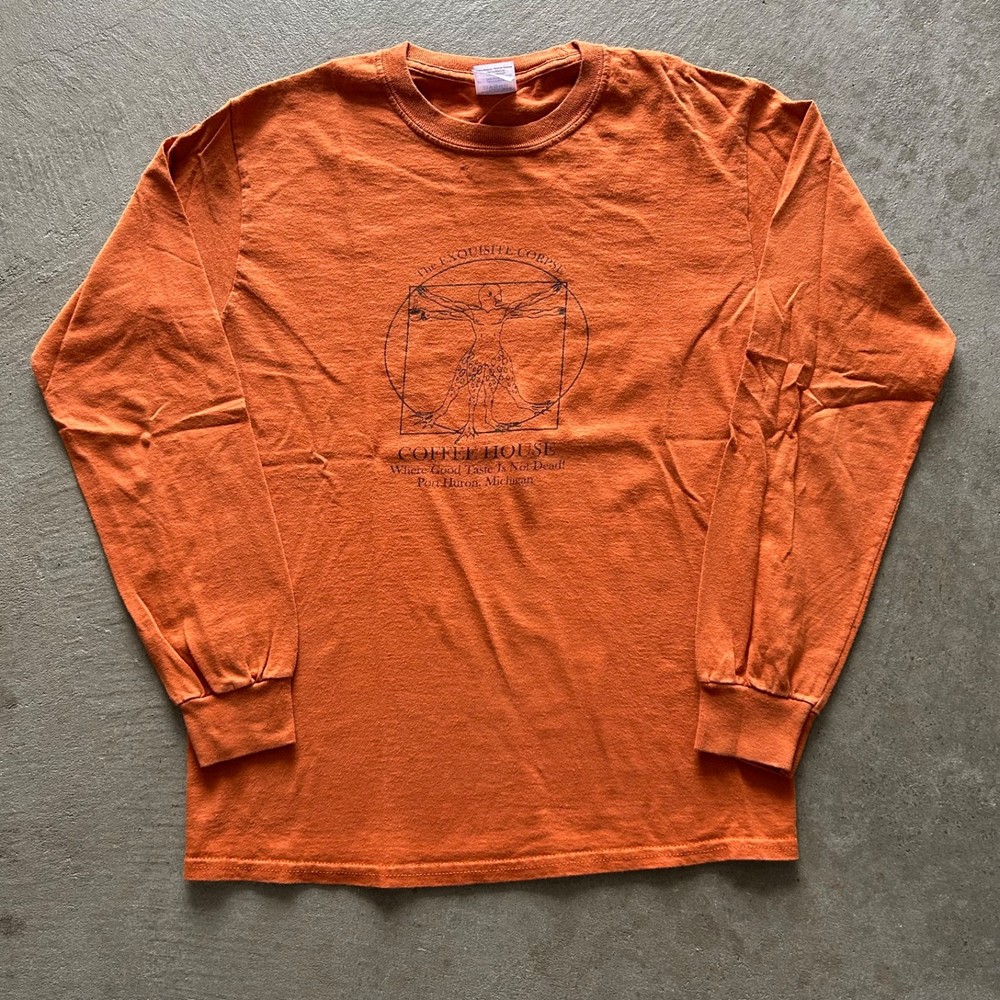 Vintage the Exquisite Corpse Coffee House Long Sleeve Shirt Size Small Orange