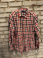 Five Four Mens Long Sleeve Button Down Shirt Men’s Size Large Plaid Red White