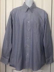 SERO by FORSYTH EUC Blue & White Stripe Non-Iron Cotton Long Sleeve L