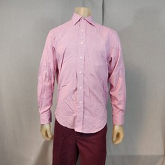 GAP Red Pink Micro Houndstooth Shirt MEDIUM 15- 15 1/2 Collar LongSlv Button Top