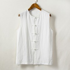 Chinese Retro Men Linen Cotton Blend Kungfu Waistcoat Gilet Frog Button Casual