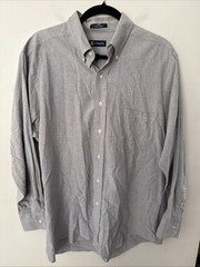 Chaps Men’s Gray Button Down Shirt 16-16 1/2 32/33 Large Oxford Made In Mongolia