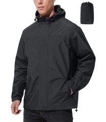 Packable Waterproof Rain Jacket with Hood for Golf, Cycling, Running – Black XL
