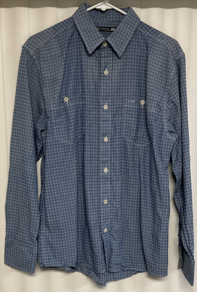 Foreign Exchange Long Sleeve Button Up Shirt Men’s Medium Blue
