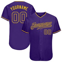 Custom Purple Gold Baseball Jersey Shirt Personalized Sport Gift for Him