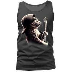 Cat Playing Guitar Rock Music Band Funny Animal Tank Top