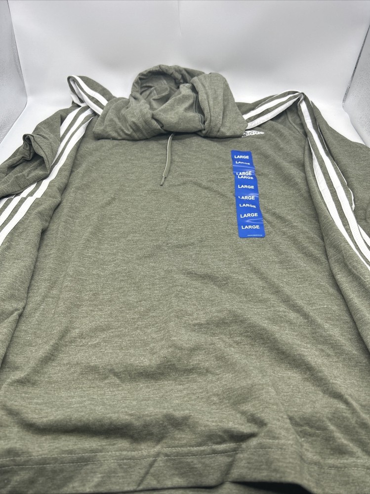Adidas Classic 3-Stripes Pullover Long Sleeve Tee With Hood Men’s Large Green