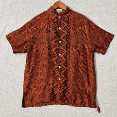 Milo’s Men’s S Short Sleeve Button Down Shirt 100% Silk Orange Black Geometric