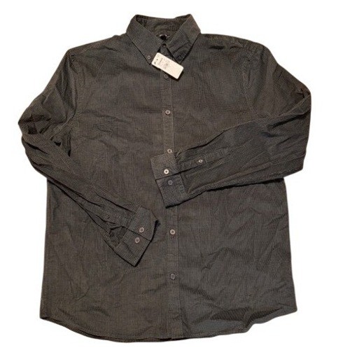 Express Mens Micro Houndstooth Button Down Shirt Dark Green Stretch Large NEW