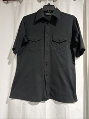 Van Heusen 100% Texturized Polyester Black Short Sleeve Button Down Shirt Medium