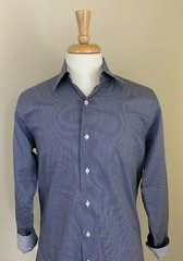 Robert Talbott Estate Blue Check Slim Fit Flip Cuff Dress Shirt Men’s 38 15