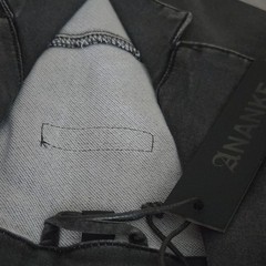 ANANKE Men’s Gray Solid Button Down Shirt SS Notch Collar Regular L A0040